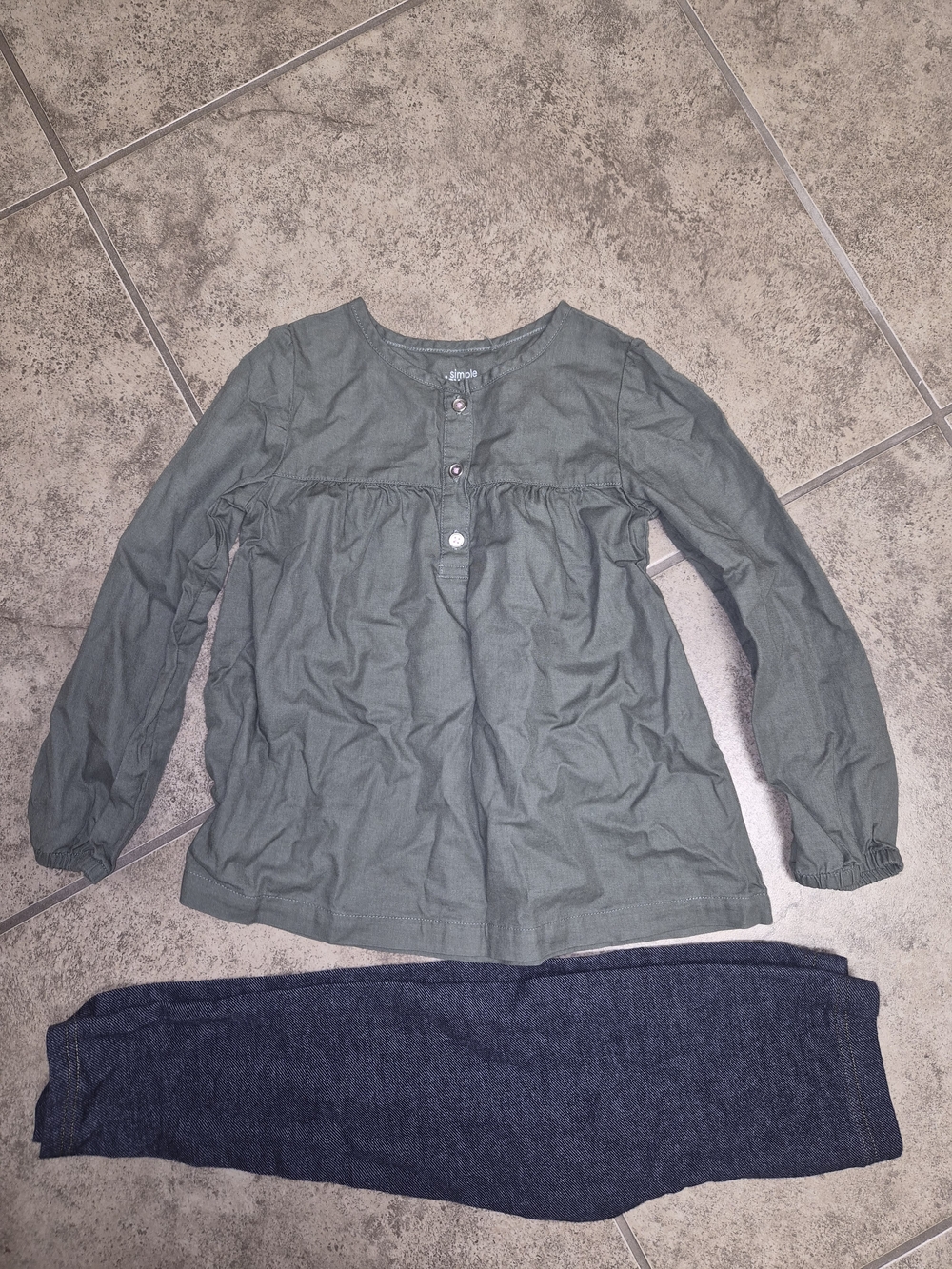 Girls Carter's Olive Green Long Sleeve Top & Denim Colored Legging Set 5T